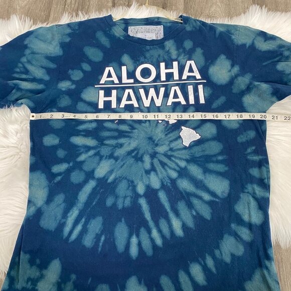 Upcycled Custom Aloha Hawaii Blue Bleach Reverse Tie Dye Tee - Picture 5 of 6